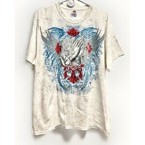 Y2K Grunge Goth Affliction Style Devotion Cross Angel Wings Tee Size XL